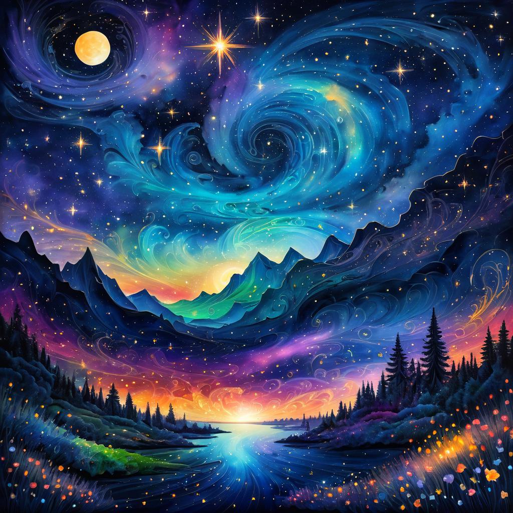 Vibrant Fantasy Night Sky Painting