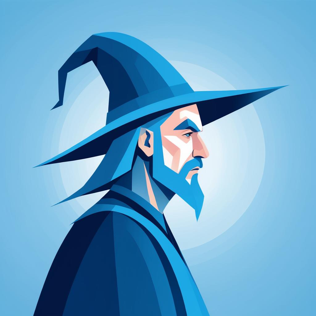 Minimalist Wizard Illustration in Misty Blue