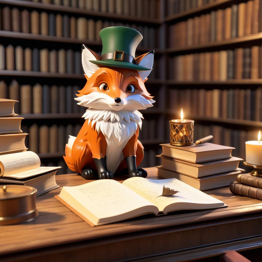 Whimsical Fox Writer at Vintage Desk