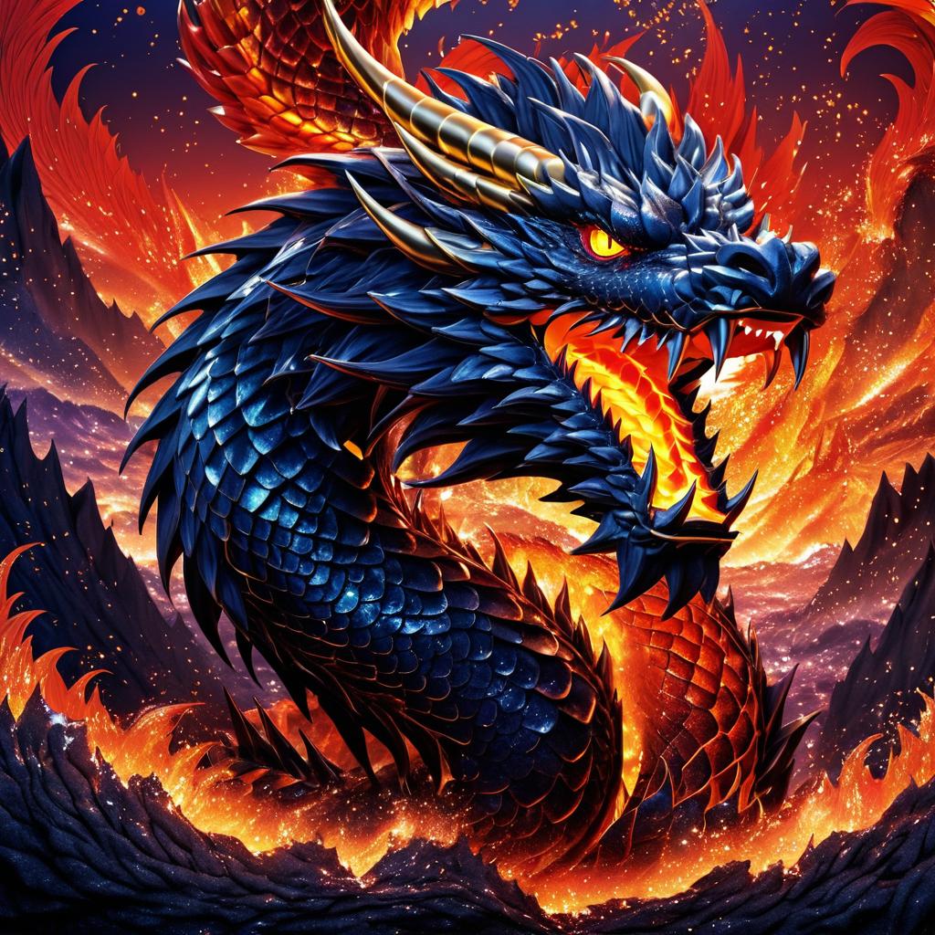 Fierce Dragon Roaring in Volcanic Landscape