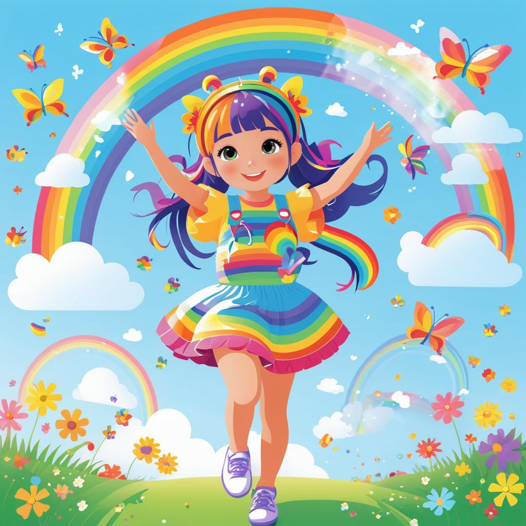 Playful Girl in Rainbow Outfit Art