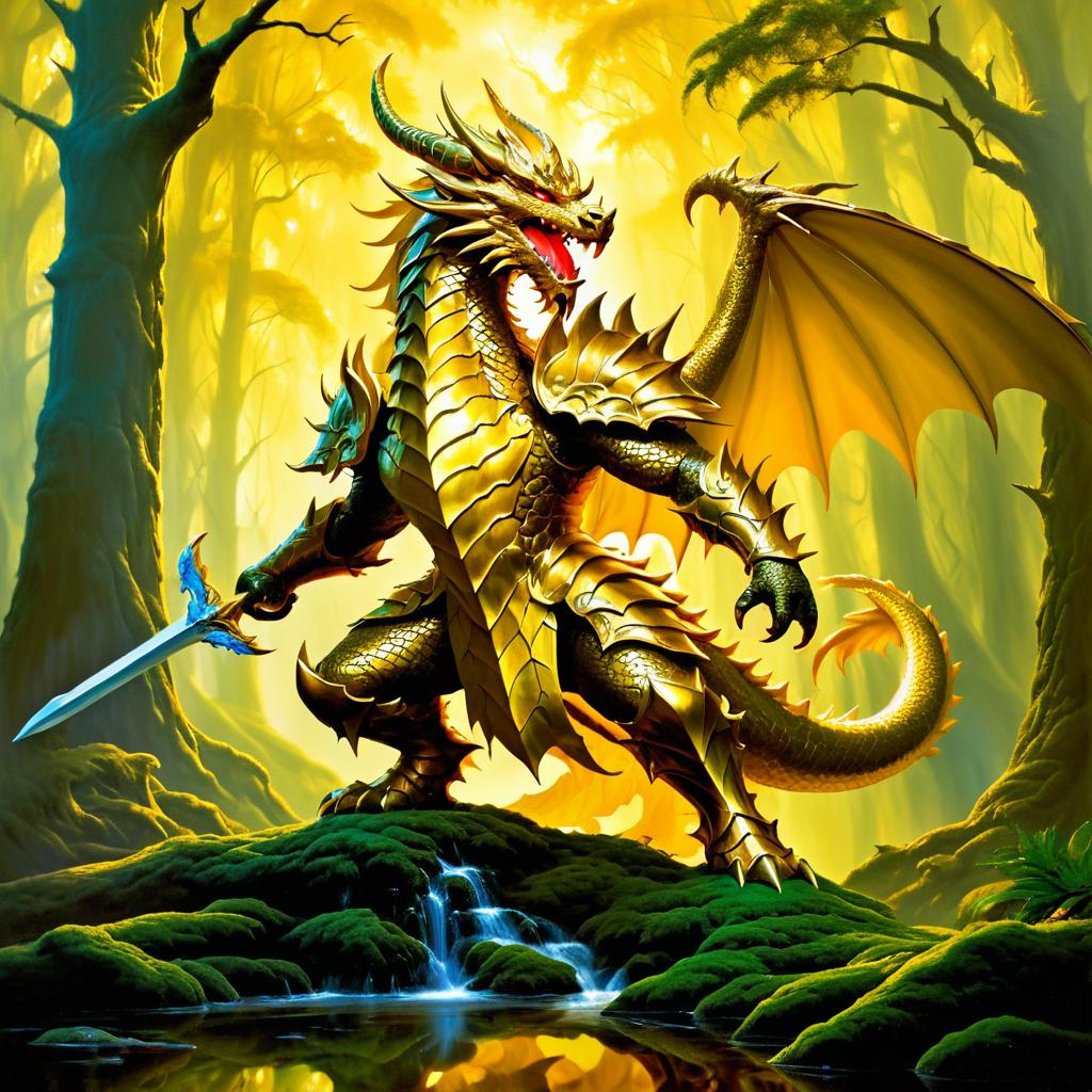 Epic Dragon in Golden Armor Artwork