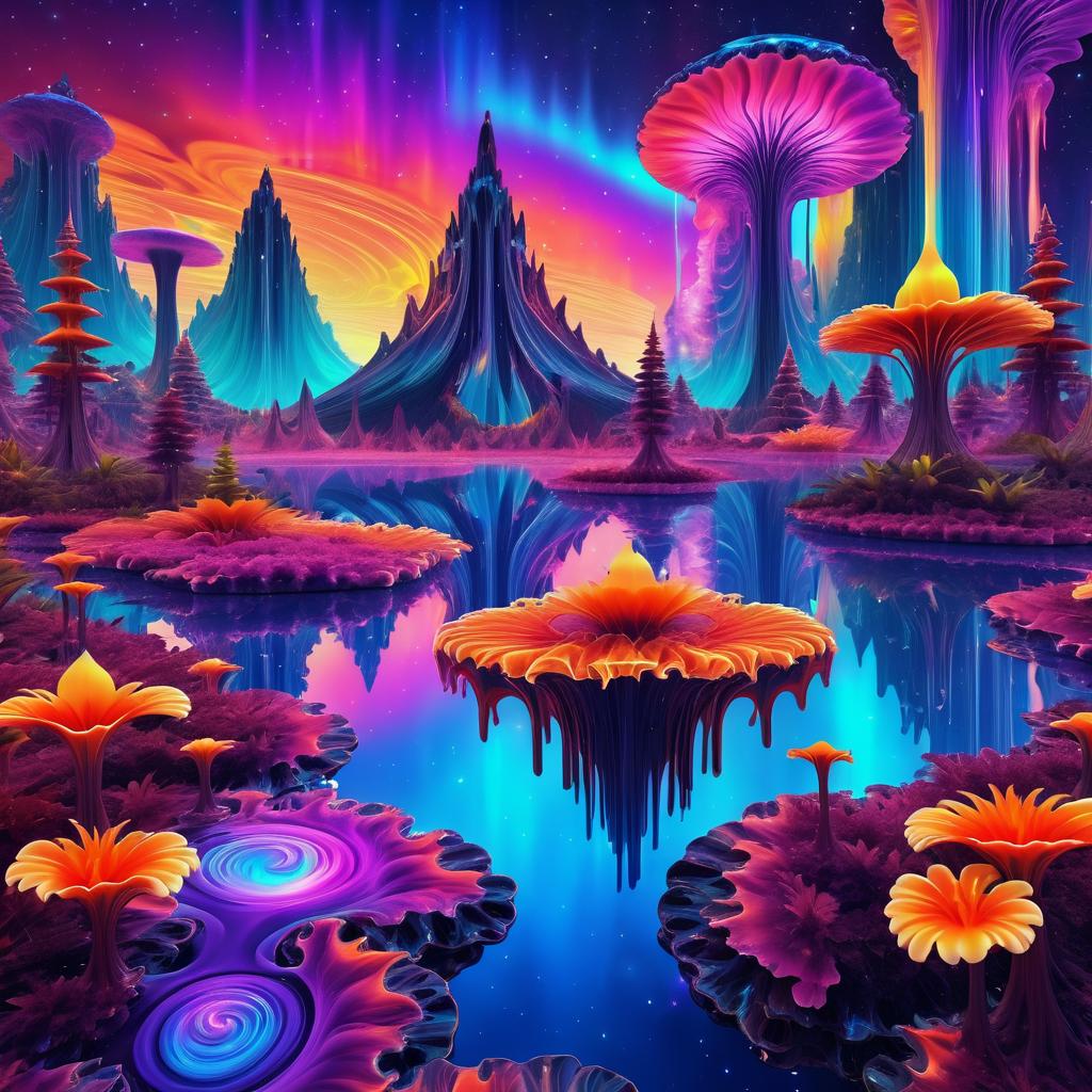 Psychedelic Mushroom Forest on Bismuth Planet