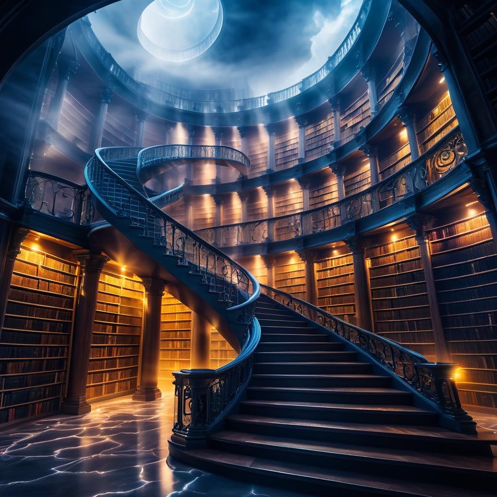 Mystical Library Above the Clouds