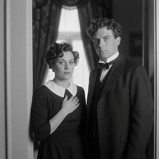 Vintage Black and White Portrait of Man and Woman