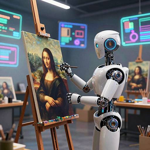 Imaginative Robot Painter in Modern Studio