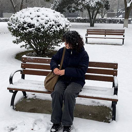 Snowy Park Scene with Curly-Haired Person