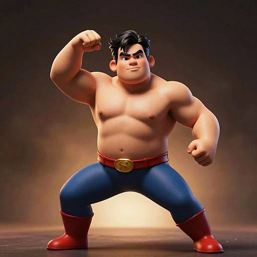 Cartoon Superhero with Muscular Physique