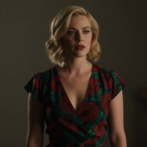 Elegant Blonde Woman in Floral Blouse