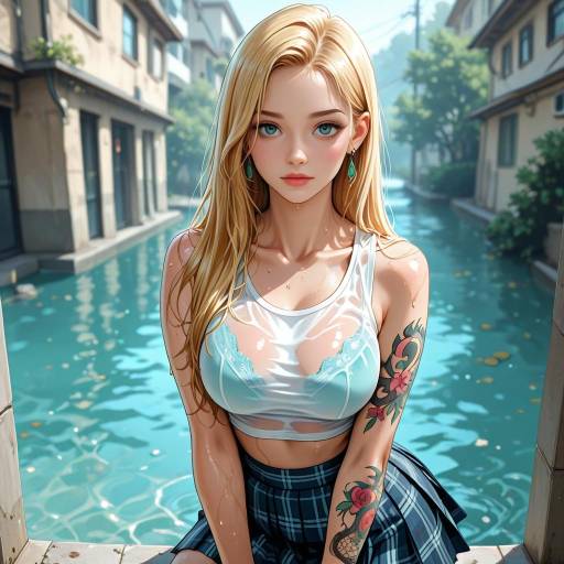 Blonde Woman with Tattoo by Water Canal