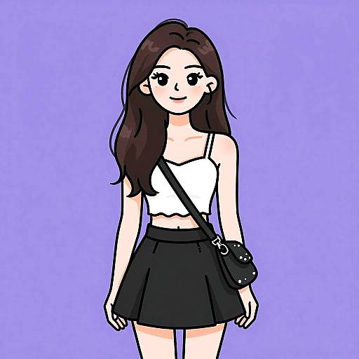 Stylish Woman in Crop Top and Skater Skirt