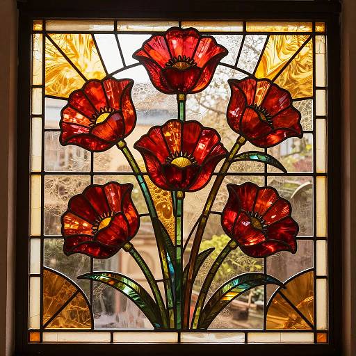 Art Deco Poppy Stained Glass Window