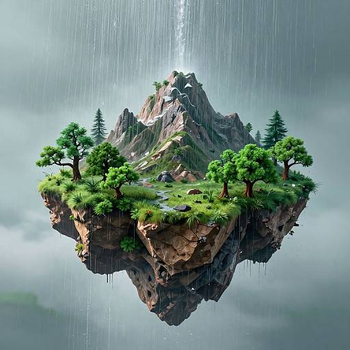Surreal Floating Inverted Mountain Landscape