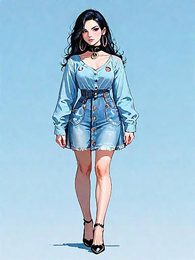 Contemporary Woman in Denim Mini Dress