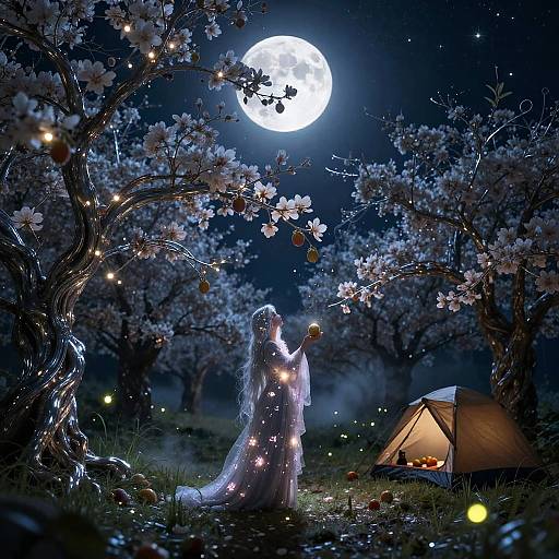 Mythical Moonlit Orchard Scene