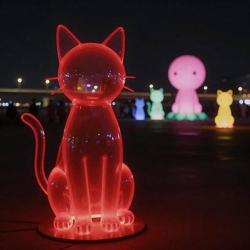 Glowing Red Cat in Neon City