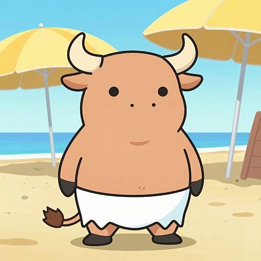 Cartoon Bull on Beach Scene