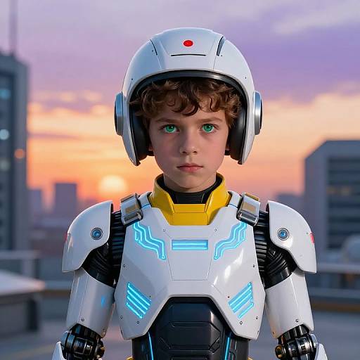 Young Boy in Futuristic Robot Suit