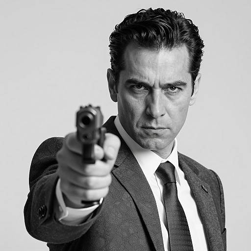 Serious Man Pointing Handgun