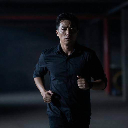 Dimly Lit Industrial Runner in Motion