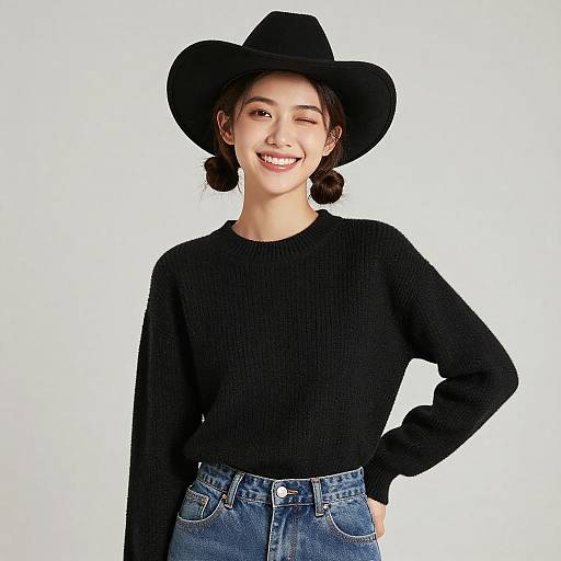 Grinning Girl in Ribbed Sweater