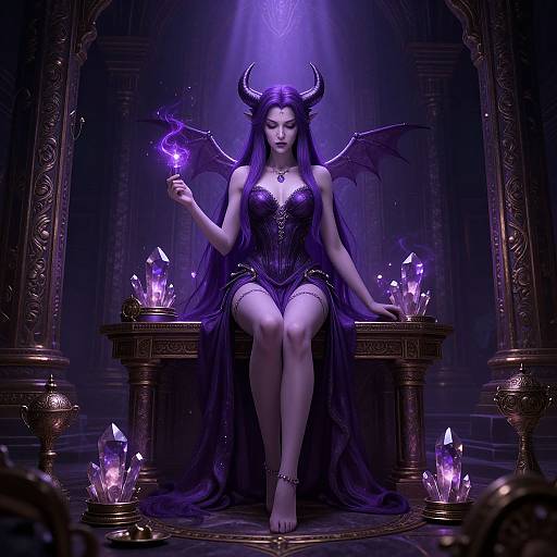 Purple Hair Succubus in Mystical Temple