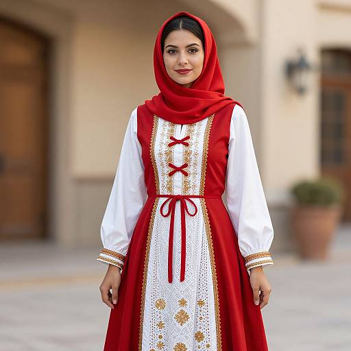 Traditional Woman in Red Costume