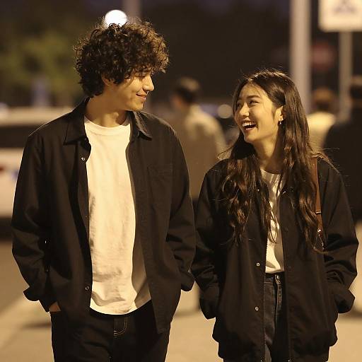 Nighttime Stroll: Smiles and Laughter