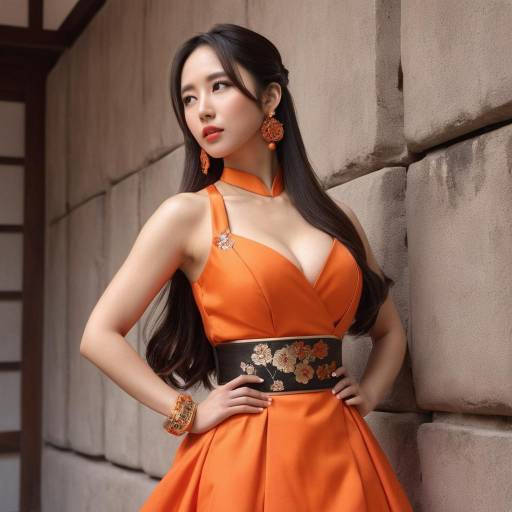 Mai Sakurajima in Elegant Orange Dress