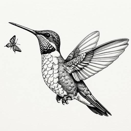 Pencil Sketch of Hummingbird and Butterfly