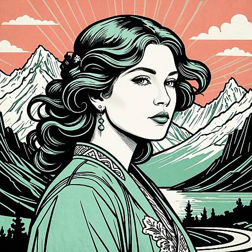 Vintage Style Mountain Portrait Illustration