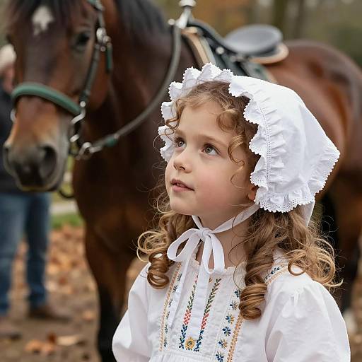 Curious Child with Horse in Autumn