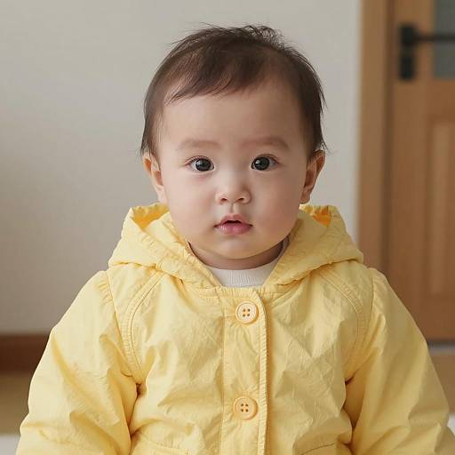 Infant in Yellow Coat Indoors