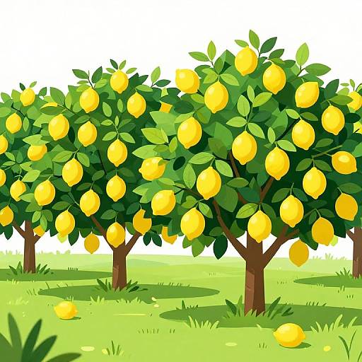 Vibrant Stylized Lemon Orchard Illustration