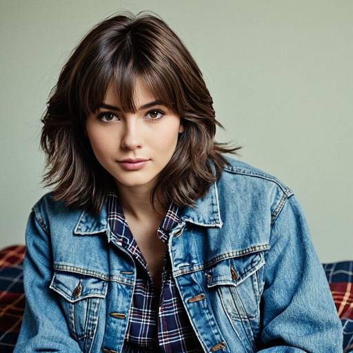 Young Woman in Denim Jacket and Plaid Shirt