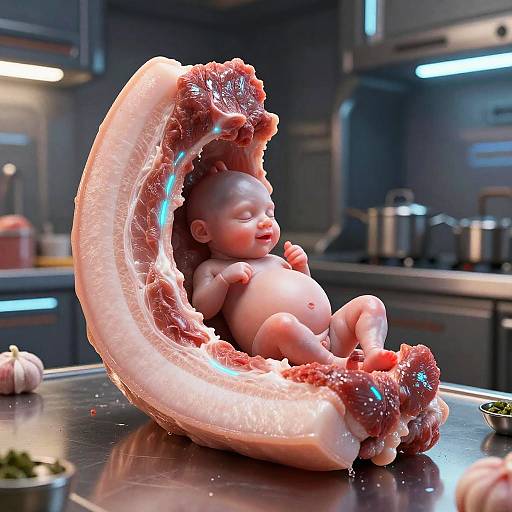 Futuristic Pork Belly with Baby Fetus Concept