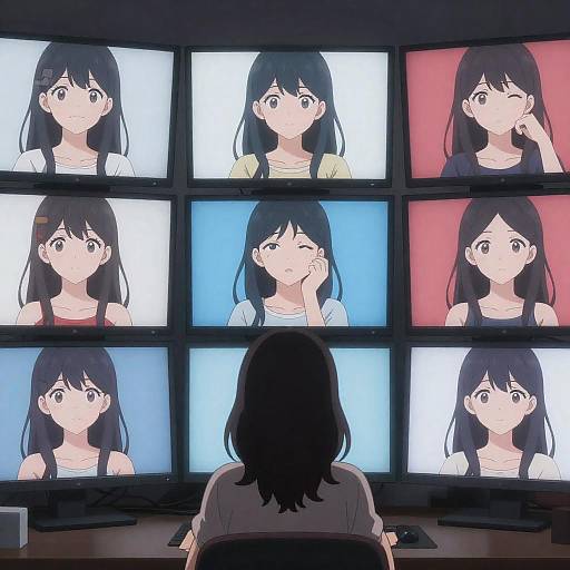 Colorful Anime Monitor Setup Illustration