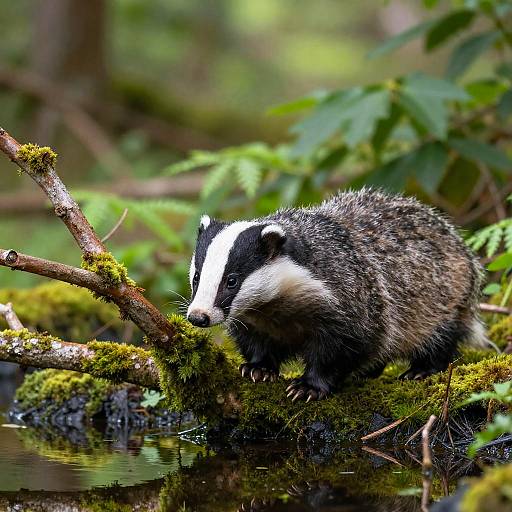 Serene Badger Foraging in Greenery