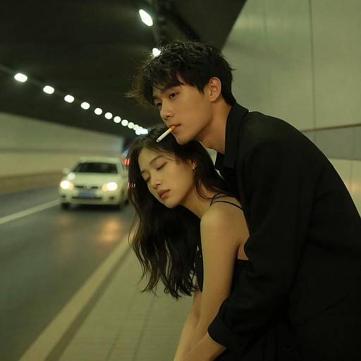 Romantic Night in a Dimly Lit Tunnel