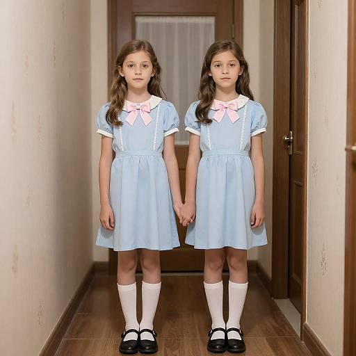 Sisters in a Charming Hallway Scene