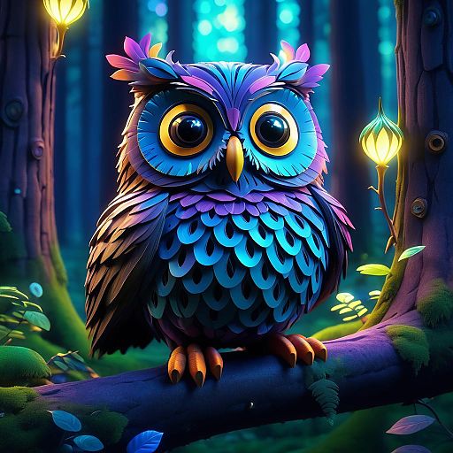Vibrant Pixar-Style Wise Old Owl Art Vibrant Pixar-Style Wise Old Owl Art