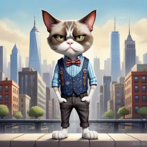 Whimsical Grumpy Cat in Urban Setting Whimsical Grumpy Cat in Urban Setting