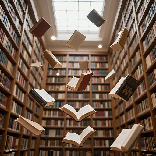 Floating Books Above Library Ceiling