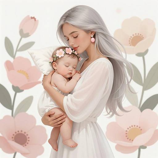 Serene Motherhood: A Dreamy Illustration