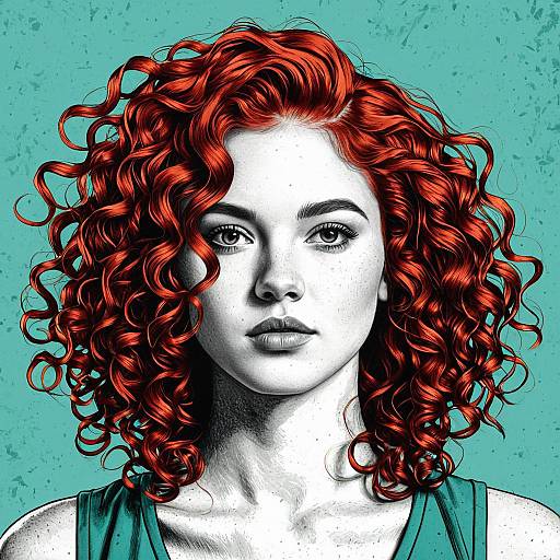 Portrait of Young Woman with Curly Red Hair