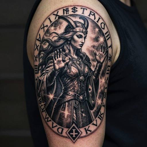 Viking Witch Tattoo with Nordic Symbols