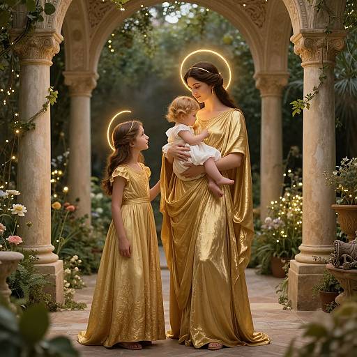 Golden Sisters in Greek Garden