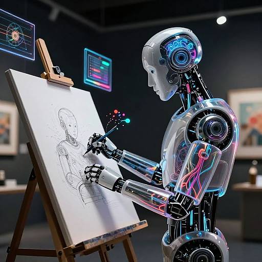 Humanoid AI Artist Creating Digital Art