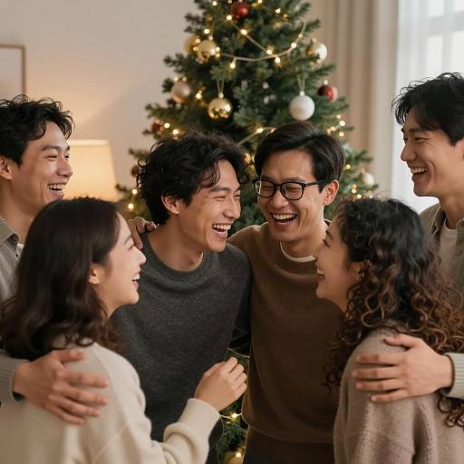 Joyful Holiday Gathering Around Christmas Tree