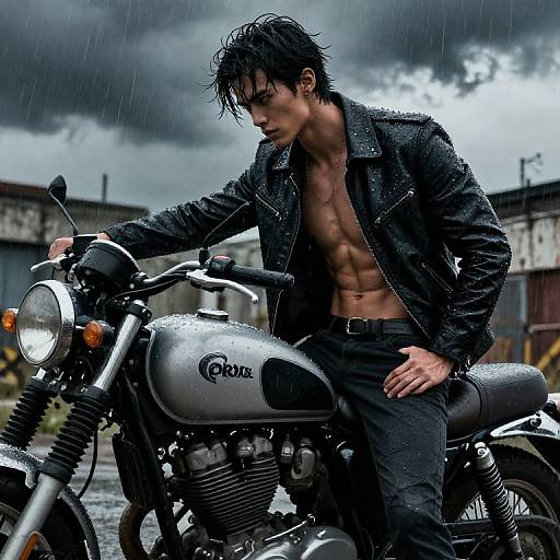 Edgy Man on Vintage Motorcycle